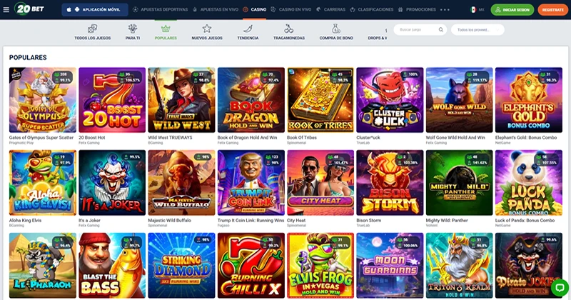 Interfaz de 20bet Casino en Línea