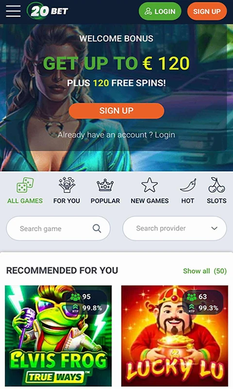 App móvil de 20Bet Casino