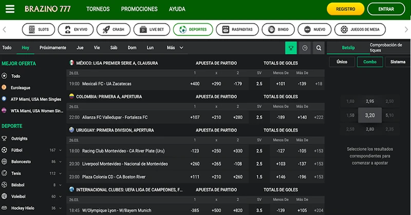 Interfaz de Brazino777 Online Casa de Apuestas