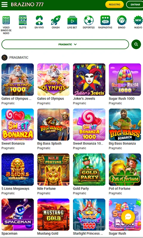 Interfaz móvil de Brazino777 Casino